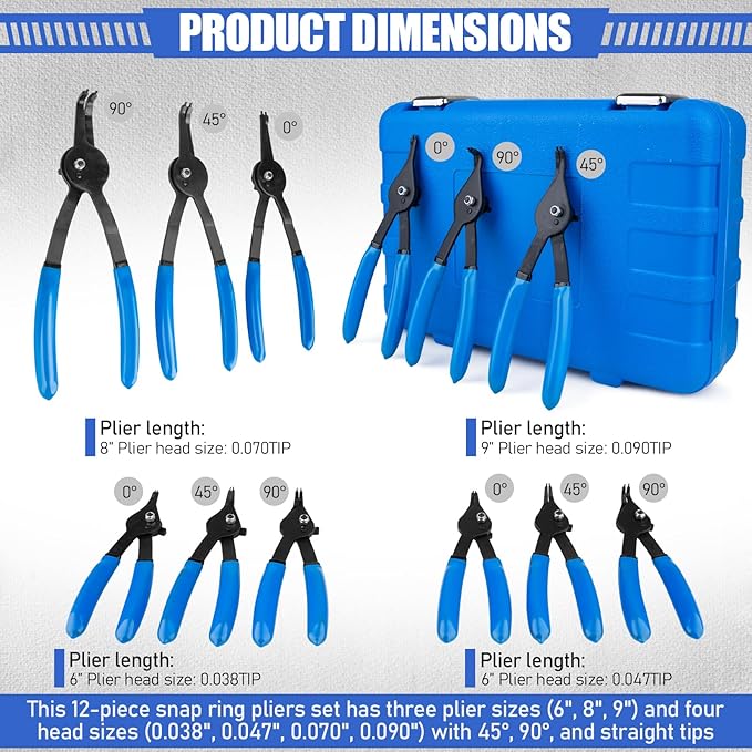 SnapMaster Pro™ 12-Piece Heavy-Duty Snap Ring Pliers Set